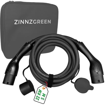 ZINNZGREEN Typ2 Ladekabel 22kW & 32A für Elektroauto und Hybrid - 5m, Dreiphasen Ladekabel Typ2 auf Typ2 - IP54 Wasserdicht und Staubdicht, TÜV, E-Autoladekabel für Wallbox - mit Tragetasche