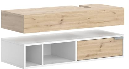 Vicco Mueble bajo Lavabo Henri, Blanco/Roble Artesanal, 100 x 15 cm con cajón