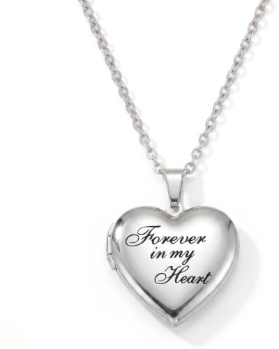 PHOCKSIN Forever in My Heart Locket Necklace for Pictures Silver Heart Memorial Lockets for Girls Birthday Gifts for Loved Ones