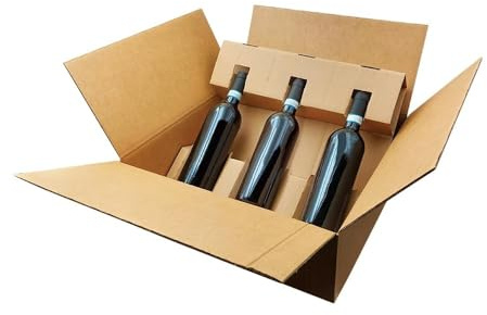 Blasetti - Lot de 10 boîtes pour l'expédition de bouteilles - Emballage pour vin, champagne et liqueur - Boîte de 3 bouteilles en carton kraft, format 428x386x159 mm.