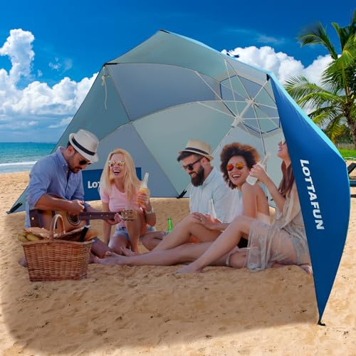 LOTTAFUN Beach Shelter Umbrella Premiere UPF 50+ Umbrella Shelter for Sun and Rain Protection for Adult (10-Foot, Blue Green)