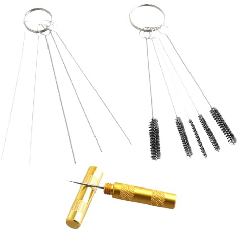 3 Set Airbrush Cleaning Kit, Airbrush Accessories Kit Includes 5 Nylon Cleaning Brush + 5 Spray Gun Cleaning Needle + Golden Mental Scraper, Airbrush Cleaning Brushes, Stainless Steel Needle Brush Set