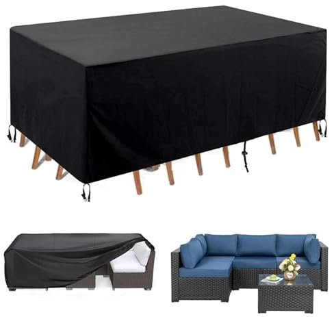 Robuste Abdeckung für Gartenmöbel aus 420D-Oxford-Gewebe, 240 x 60 x 95 cm, für Terrassentisch und Rattan, wasserdicht, rechteckig, für Stühle und Tische, Schwarz