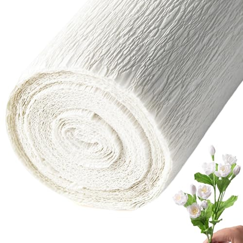 Dorccsi 1 Rouleau de Papier Crépon Blanc Épais, Résistant aux Déchirures, 98 x 20 Pouces, Facile à Façonner, Pour Fleur, Décoration de Fête, Travaux Manuels