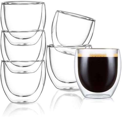 ERBO Lot de 6 tasses à expresso à double paroi 80 ml - Passe au lave-vaisselle - Pour expresso macchiato ristretto