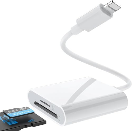 [Apple MFi Certified] SD Card Reader, Lightning to SD/TF Card Camera Reader for iPhone/PAD Memory Card Adapter Camera Card Viewer Reader for iPhone 14/13/12/11/X/XS/XR/8/7, Plug and Play