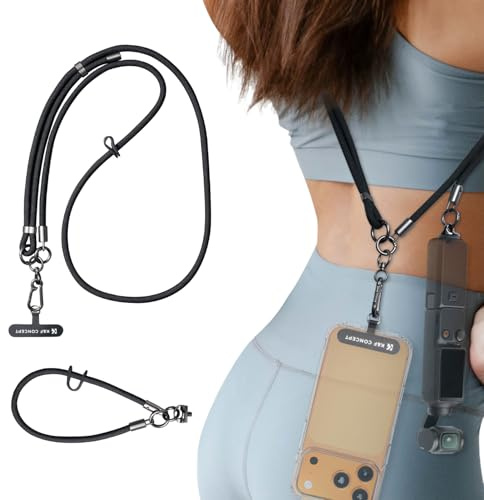 K&F CONCEPT 2-in-1 Phone Lanyard with 1/4 Screw, Adjustable Anti Theft Crossbody Strap Compatible for Dji Osmo Pocket 3, Skin-friendly, Premium Metal Buckles Neck Strap for All Phone/Action Camera