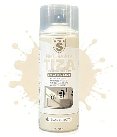 SPSIL Pro Chalk Paint Spray-Pintura en Spray Ultra Mate a la Tiza,Efecto Retro y Vintage para Muebles de Madera, Metal, Cerámica,Imprimación en Spray -Colores Blanco Roto 400ml