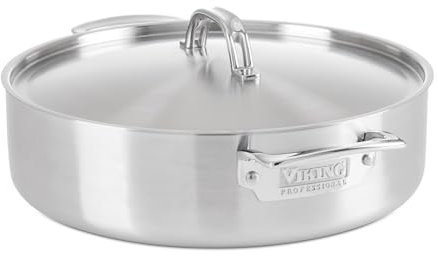 Viking 5-Ply Stainless Steel Casserole Pot with Lid, 6.4 Quart Cookware, Dishwasher and Oven Safe, Induction Ready, Satin Finish