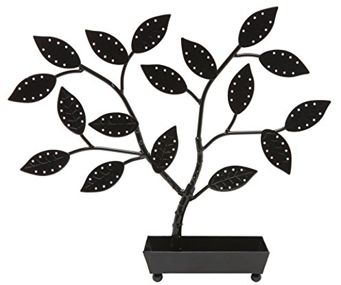MyGift Jewelry Tree w/Bird Nest 48 pair Earrings Holder, Bracelets/Necklace Organizer Stand (Black Metal)