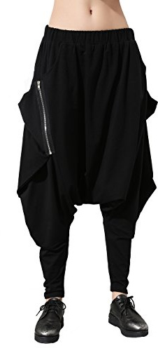 ellazhu Women's Black Unique Design Pocketed Harem Hippie Hip-Hop Pants GY1054