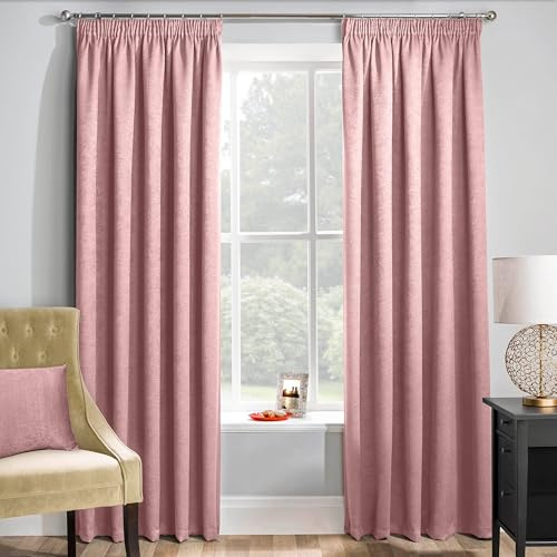 Enhanced Living Matrix Pink Blockout Pencil Pleat Curtains - 90 x 72 inch (229 x 183cm) - Thermal Blush Pink Curtains for Bedroom & Living Room 2 Panels
