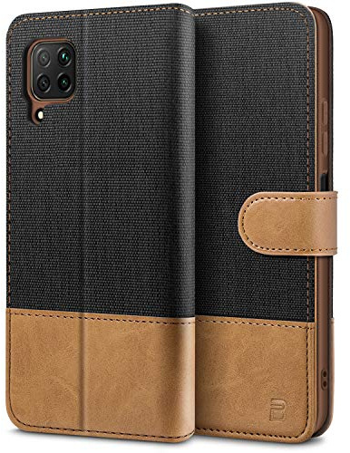 BEZ Coque pour Huawei P40 Lite, Etui pour Huawei P40 Lite Housse en Cuir de Protection, Portefeuille en Cuir Polyuréthane, Crochet, Pochette pour Monnaie, Fermeture Magnétique, Noir