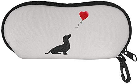 Showudesigns Dachshund Heart Eye Glasses Case Soft Women with Belt Clip/Neoprene Sunglasses Travel Case Organizer/Eyeglasses Pouches Case Bag for Kids Girls