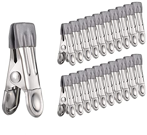 Phoetya 30Pcs Stainless Steel Clothes Pegs, Multifunctional Non-Slip Metal Laundry Pegs Clothes Pins Clips for Sock, Shoes, Towel, Food Sealing, Photos
