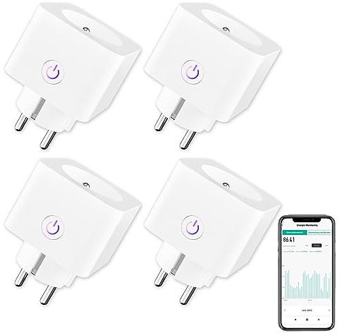 ANTELA Prise Connectée Alexa Française 16A 3680W Mesure de Consommation Électrique Type-E, Prise Intelligente avec Google Home,Smart Life APP Contrôle, Horaires et Minuterie, 4PCs Blanc