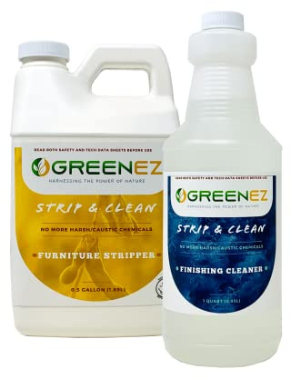GREENEZ Strip & Clean Furniture Stripping Kit | Removes Multiple Paint Layers | Varnish & Epoxy Remover | Wood Paint Stripper | Melts Coatings | Soy-Based Formula | Includes Residue Removal Spray