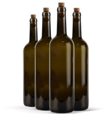 WYSKONT Bouteille 750ml Bordeaux 16 pièces avec bouchon- Bouteilles de vin vide pour brasserie à la maison - Boîte de rangement pour boissons - Décoration de service - En verre olive