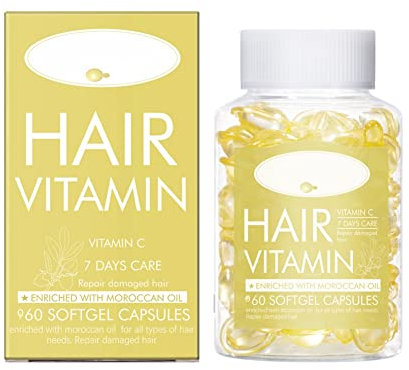 Capsule di siero vitaminico per capelli Ofanyia, siero idratante per capelli infuso con olio marocchino, riparazione dei capelli secchi e danneggiati, 60 capsule morbide (yellow)