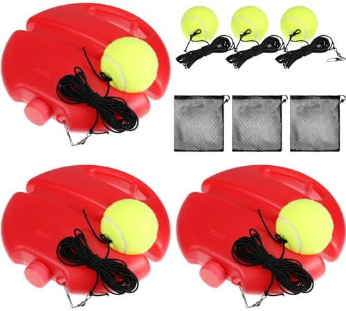 Shappy 3 Stück Solo Tennis Trainer Rebound Ball mit 6 Saitenbällen, elastisch und 3 tragbare Netzbeutel, tragbare Tennisausrüstung, Selbst-Tennisübung, Trainingswerkzeug für Erwachsene und Kinder,