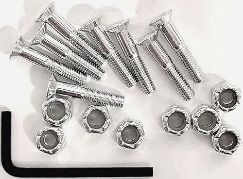 Vamos Skateboards Montage Hardware Set 1 Allen (Innensechskant) Silber inkl. Sechskant-Schlüssel & Sticker (Skateboard Hardware Schrauben & Muttern)