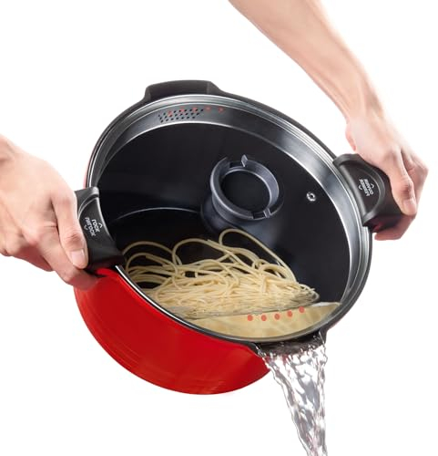 ROSSETTO Nudeltopf mit Siebeinsatz Kochtopf groß 28 cm Spargeltopf Induktion mit Siebdeckel Spaghettitopf Pastatopf 8 Liter Suppentopf, Aluguss keramikantihaftbeschichtet, rot