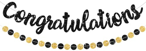 BEISHIDA Black Congratulations Banner(NO-DIY),2026 Graduation Banners, Grad Congrats Class of 2026 Party Supplies,Garland for Congratulation Graduation,Wedding,Retirement Party Decor