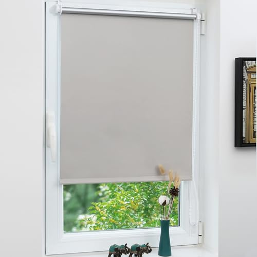 Grandekor Verdunklungsrollo ohne Bohren Hellgrau 95x220cm(Stoffbreite 95cm) Rollos für Fenster ohne Bohren & mit Bohren,Verdunkelungsrollo Thermorollo Klemmrollo Fensterrollo verdunkelung Hitzeschutz