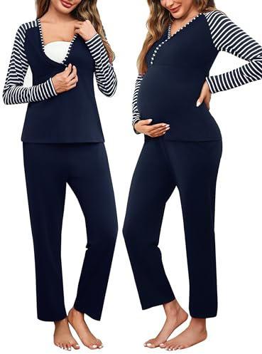Bresdk Camison Lactancia Hospital Pijama Ropa Premama Embarazada Pijama Mujer Invierno Maternidad Camisón Manga Larga
