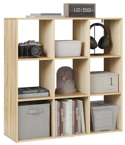 WOLTU Scaffale Libreria a 9 cubi, Divisorio per libreria, Organizzatore per libreria, Mobile di Stoccaggio Soggiorno e Ufficio, 94x29,5x93 cm, Rovere chiaro, SK047hei