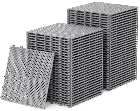 Jocoevol 60-Pcs Interlocking Tile, Indoor/Outdoor Drainage Interlocking Floor Tiles 11.8 x 11.8, Anti-Slip Waterproof Soft PVC Splicing Flooring Tile for Garage Patio Pool Bathroom, Grey
