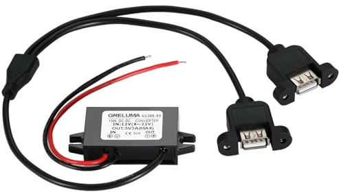 Greluma 1 Pezzo Adattatore di alimentazione convertitore buck USB da DC 12V a 5V 3A, modulo di ricarica step down con doppia presa USB femmina da 15W per installazione a pannello