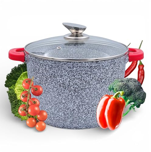 Royal Swiss Non Stick Cooking Pots with Glass Lid/Removable Handles – Oven Safe – Suitable for Induction, Gas & Electric Hob, Cool Touch Handles, Soup Pot (Snow White, 24 cm)