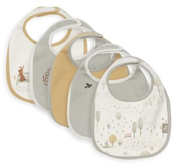 Jollein Bavoirs Imperméables - Tiny Park - Lot de 5 - Avec Fermeture Velcro - Bavoirs Bébé - Bavoirs Anti-Bave