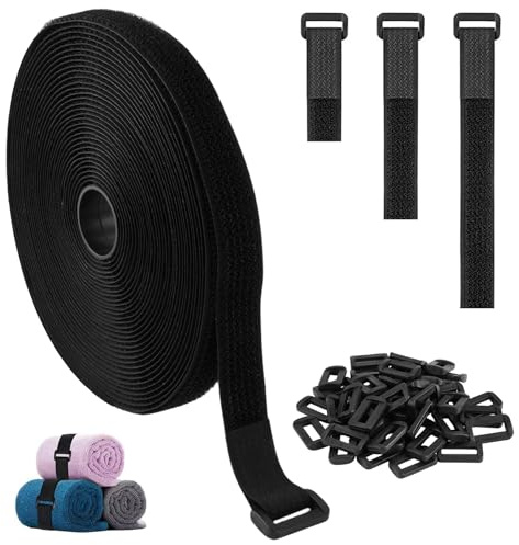 Brett kardborrband återförslutningsbart, 2 cm × 10 m kardborrband med 50 spännen, fri klipplängd kardborreband buntband återanvändbart kan skäras till och återanvändas för kablar, slangar