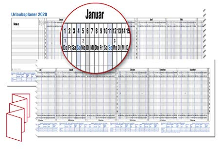 GÜSS® Urlaubsplaner gefalzt, 10 Mitarbeiter, fürs Taschenbuch, Nr. 12-52