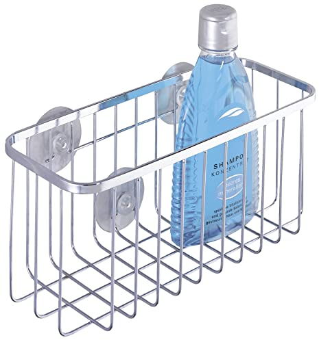 WENKO Universalablage Ragusa Edelstahl - extra hoch, Saugnapfhalterung, Edelstahl rostfrei, 22.5 x 10.5 x 10 cm, Glänzend