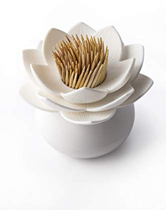 QUALY Porte Cure-Dents Distributeur Lotus. en Blanc. env. 7,5x7,5x6,2 cm