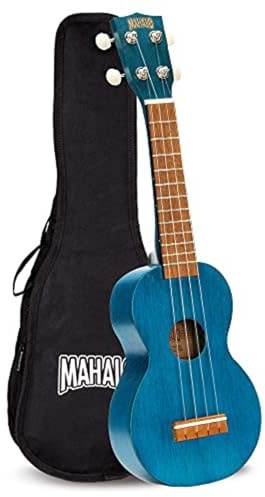 Mahalo Kahiko Soprano Ukulele for Beginners, Quality Musical String Instrument with Geared Machine Head & Instrument Case, Small Ukulele for Kids & Adults, Transparent Blue