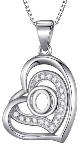 Morella damhalsband hjärta bokstav O 925 silver rodierad med zirkonia-stenar vit 46 cm
