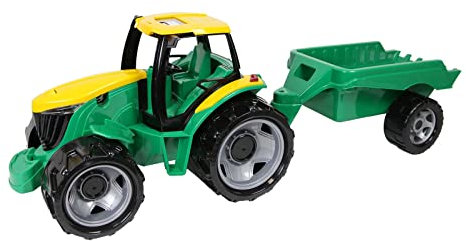 Lena 02122 - Giga Trucks Traktor und Anhänger grün, Starke Riesen Spielfahrzeug Set mit Trecker ca. 62 cm und Hänger ca. 43 cm, Spielzeugtraktor Gespann für Kinder ab 3 Jahre