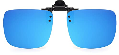 JM Polarized Clip on Sunglasses Frameless Flip Up Lens for Prescription Glasses Mirror Blue 58 * 45mm