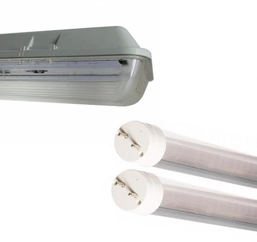 Kit de Réglette LED étanche Double pour Tubes T8 150cm IP65 (2 Tubes Néon LED 150cm T8 24W inclus) - Blanc Chaud 2300K - 3500K - SILAMP