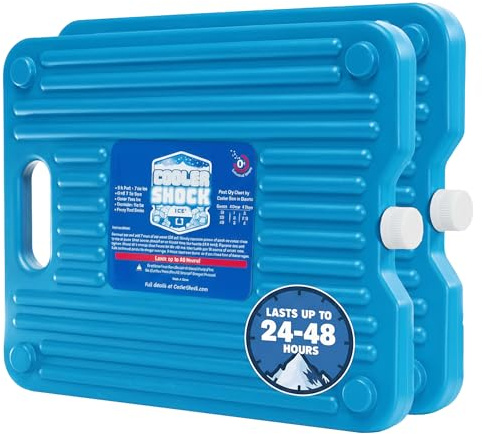 Cooler Shock Ice Packs for Cooler - 2 Reusable, Long Lasting, Cold Freezer Packs for Coolers, Lunch Bags & Totes to Keep Food Fresh - Clear