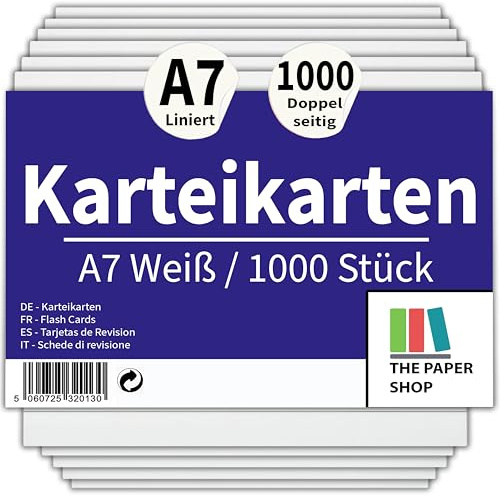 [Paquete de 1000] Tarjetas Estudio 5x3, Tarjetas Estudio Blancas, FlashCards, Con Rayas (5 x 3) 127mm x 76mm FlashCards Blancas, Tarjetas de Índice