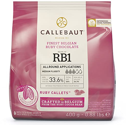 GELOPAST LA QUALITA' AL SERVIZIO DEL GELATO. Callebaut RB1 Ruby (33,6%) - Cioccolato al latte Rosa - confezione da 400gr