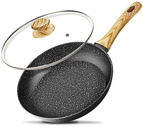 MICHELANGELO Frying Pan with Lid 28cm, Non Stick Fry Pan 28cm with Bakelite Handle, Skillet with Stone-Derived, Induction Frying Pans 28cm