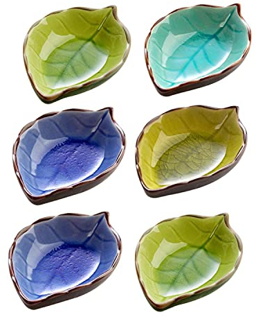Sonwaha Saucenschälchen 6 PCS Keramik Blätter Schüssel Dipschale Porzellan Mini Dessertschalen Vorspeisen Essschälchen(4 Farben)