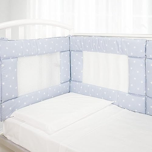 Babysanity - Tour de Lit Bébé équipée du Système Baby Air Mesh - Le Tour de Lit Respirant Souple et Solide Assure à l'enfant un Environnement Sûr Pour Dormir (Etoiles Bleues)