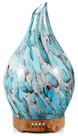 Porseme Difusor de Aroma de Vidrio de 150 ml, Humidificador Difusor de Vidrio Soplado, Ultrasónico Silencioso, Humidificador de Ambiente con 7 Leds Sin BPA para el Hogar con Temporizador